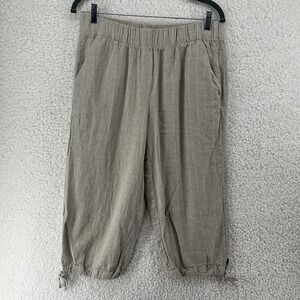 Land 'n Sea Pants Women's Medium Beige Pull On Linen Blend Capri Tie Him Striped